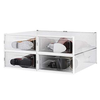 clear plastic 4-Piece Boot Shoe Storage Box stacked 2 by 2