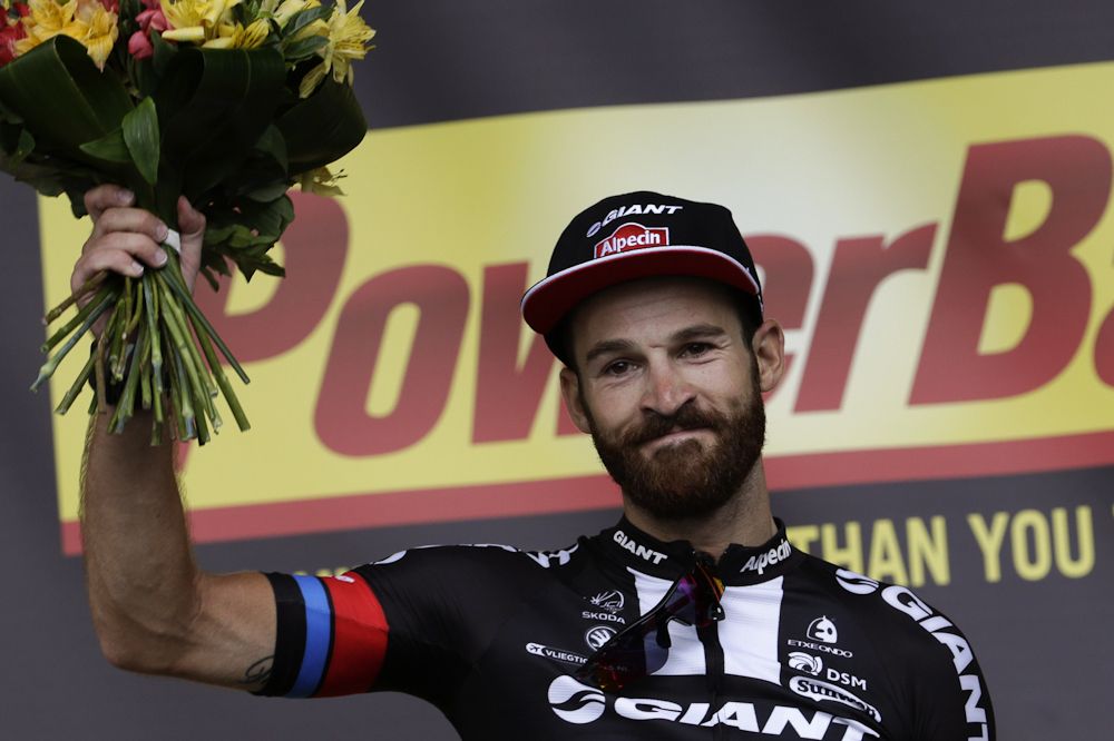 Simon Geschke on the stage 17 podium.