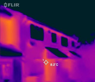 Thermal image taken on flir camera of terraced house