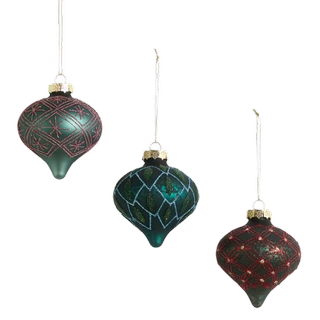 3pk Glitter Glass Hanging Baubles