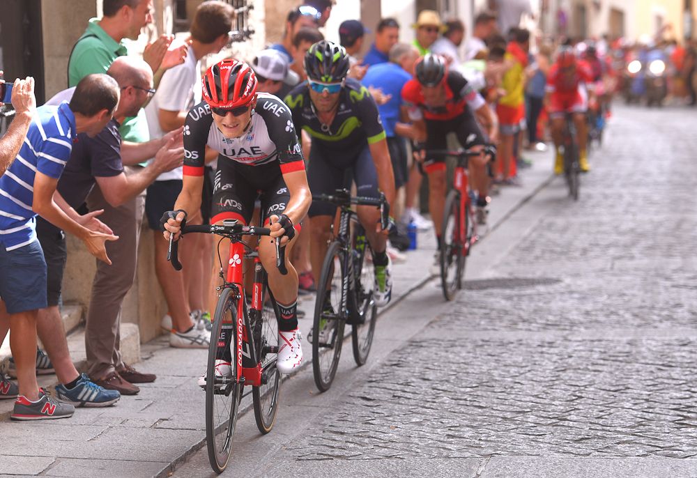 Matej Mohoric ( UAE Team Emirates) drives to the line during stage 7 at the Vuelta