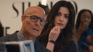 Stanley Tucci and Anne Hathaway are shown in the trailer for The Devil Wears Prada 2.