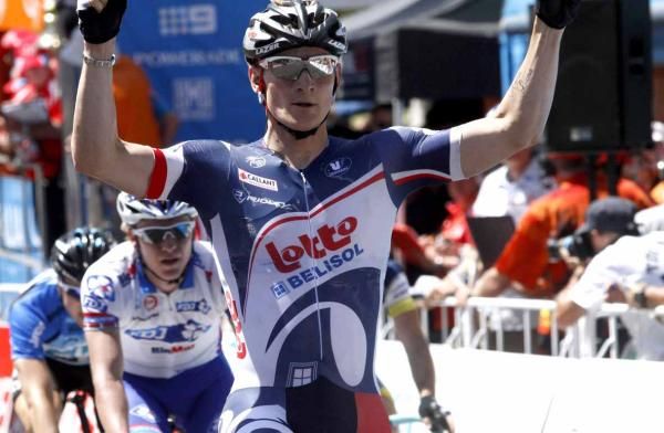 Andre Greipel (Lotto-Belisol) celebrates another win on Australian roads.