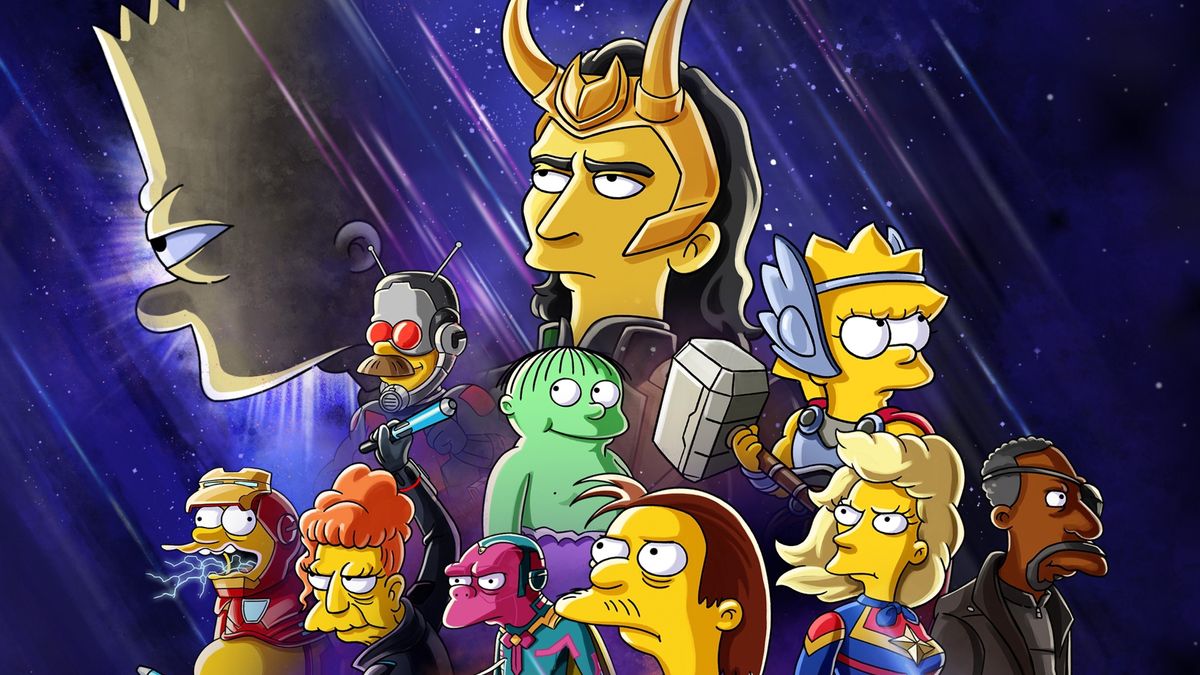 Poster art for The Good, The Bart, and The Loki Logos and Key Art. Featuring Simpsons characters dressed up as The Avengers.