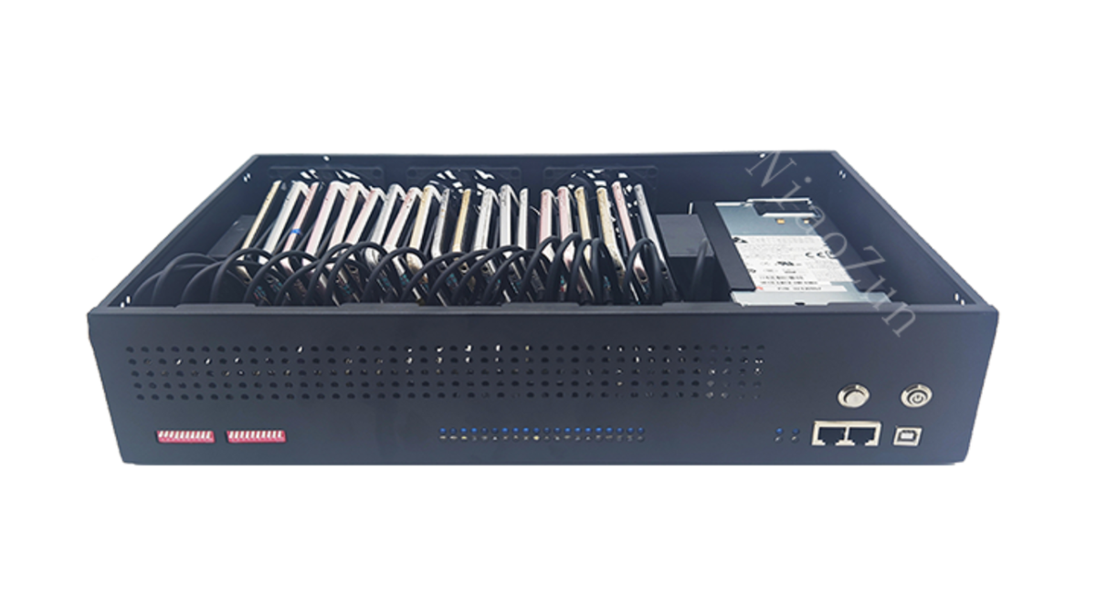 You can run 420 Apple iPhone smartphones using a 42U rack full of these phone farm boxes - who needs power PCs when you can recycle old mobiles?