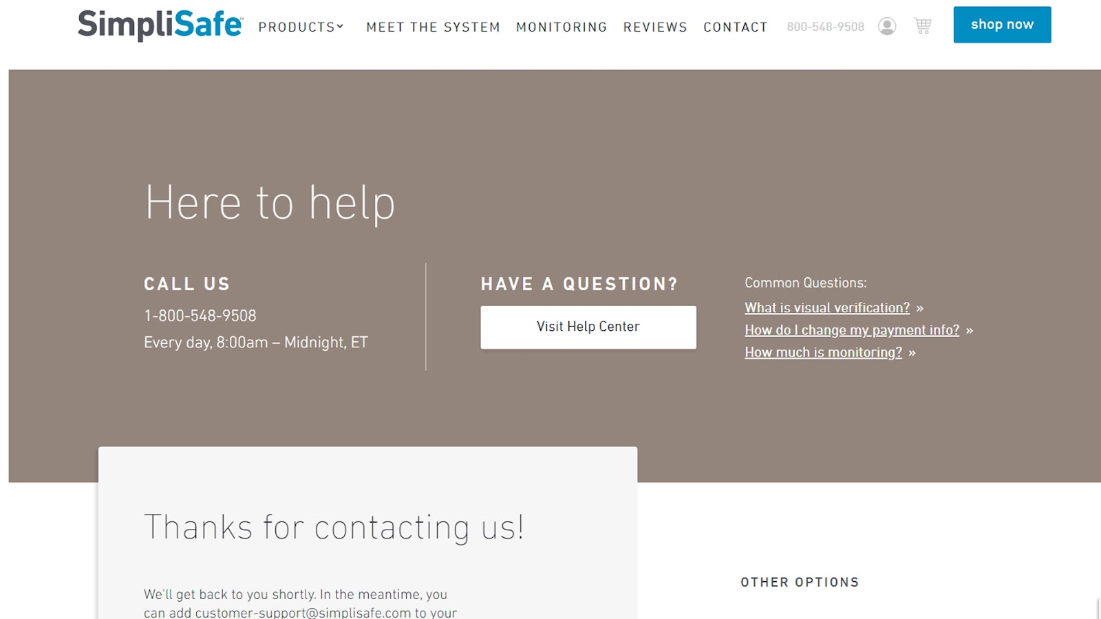 SimpliSafe support page