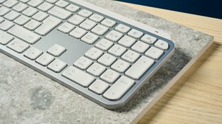 A white Logitech MX Keys S wireless keyboard for Windows and macOS