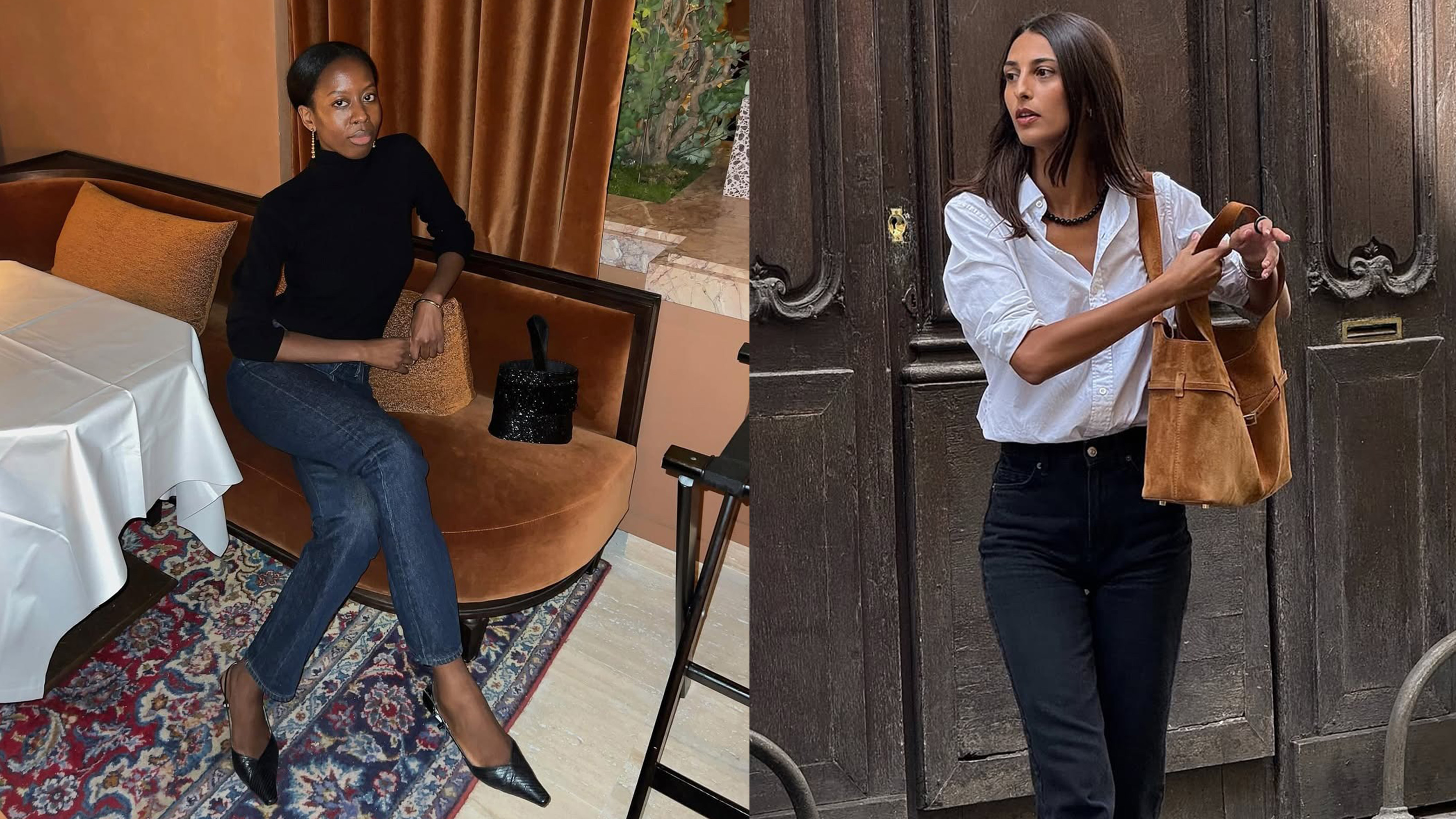 Two French women wearing wardrobe staples in Paris.