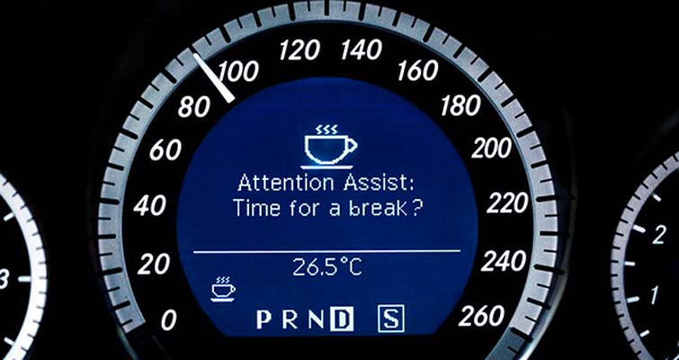 The Mercedes-Benz Attention Assist feature asks if you need a break if you drift over the lines enough times.