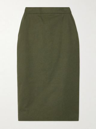Cotton-Twill Midi Skirt