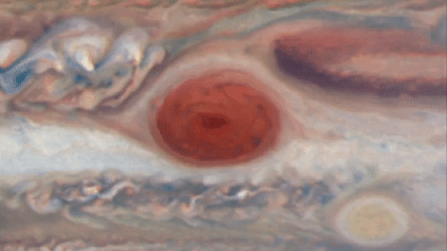This 23-second looped animation of Jupiter's Great Red Spot, created with data from the Hubble Space Telescope, represents approximately 10 Earth hours (or one Jovian day) of activity.