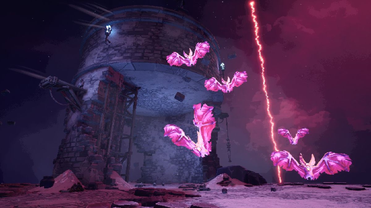 Pink bats swarm in front of ruins in Van Hellswing