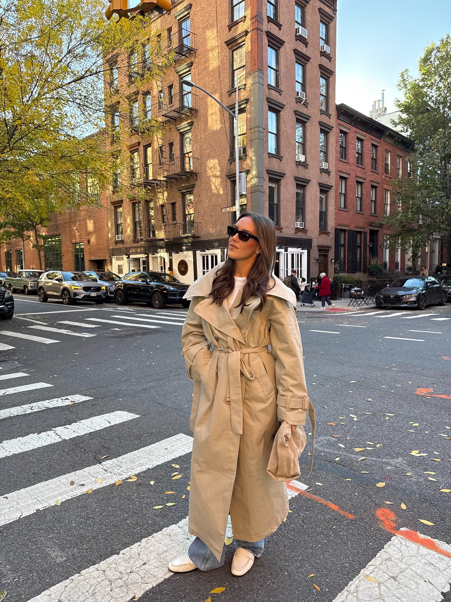Woman wearing fall outfit with loafers.