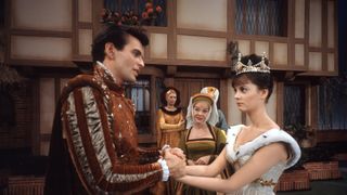 Stuart Damon holding hands with Lesley Ann Warren with Jo Van Fleet in the background in Rodgers & Hammerstein's Cinderella