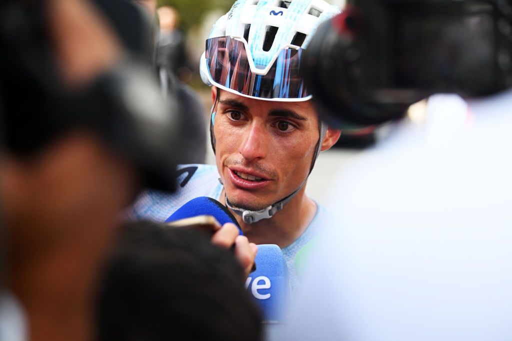 GRANADA SPAIN AUGUST 25 Enric Mas of Spain and Team Movistar meets the media press after the La Vuelta 79th Tour of Spain 2024 Stage 9 a 1785km stage from Motril to Granada UCIWT on August 25 2024 in Granada Spain Photo by Dario BelingheriGetty Images