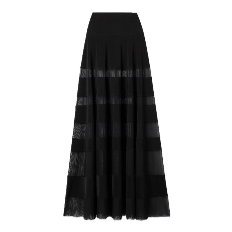 Norma Kamali, Paneled Stretch Jersey and Mesh Skirt