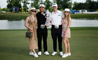 Patrick Cantlay, Xander Schauffele and their wives celebrate their 2022 Zurich Classic win