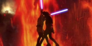 Obi-Wan Kenobi and Anakin Skywalker in their first lightsaber duel