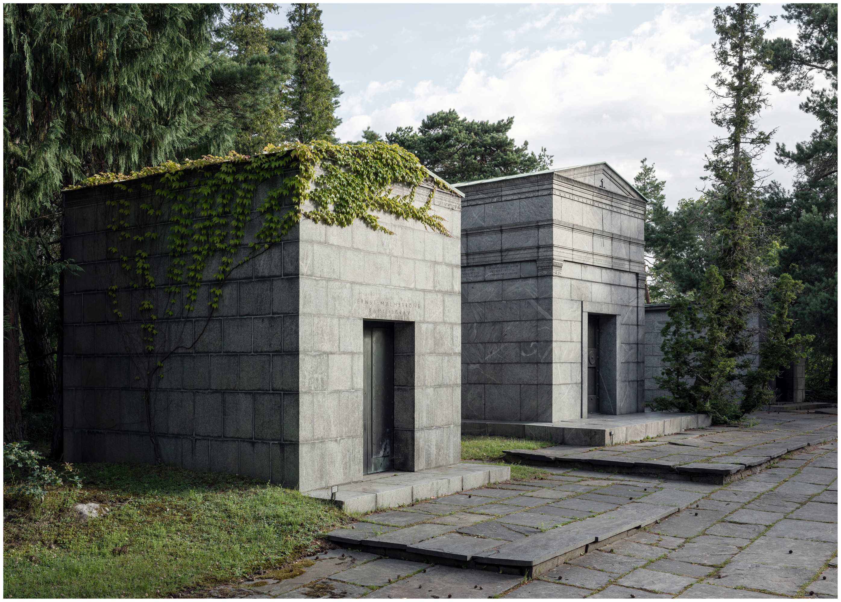 Stone mausoleums in the church garden