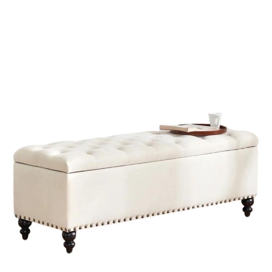 cream buttoned storage ottoman