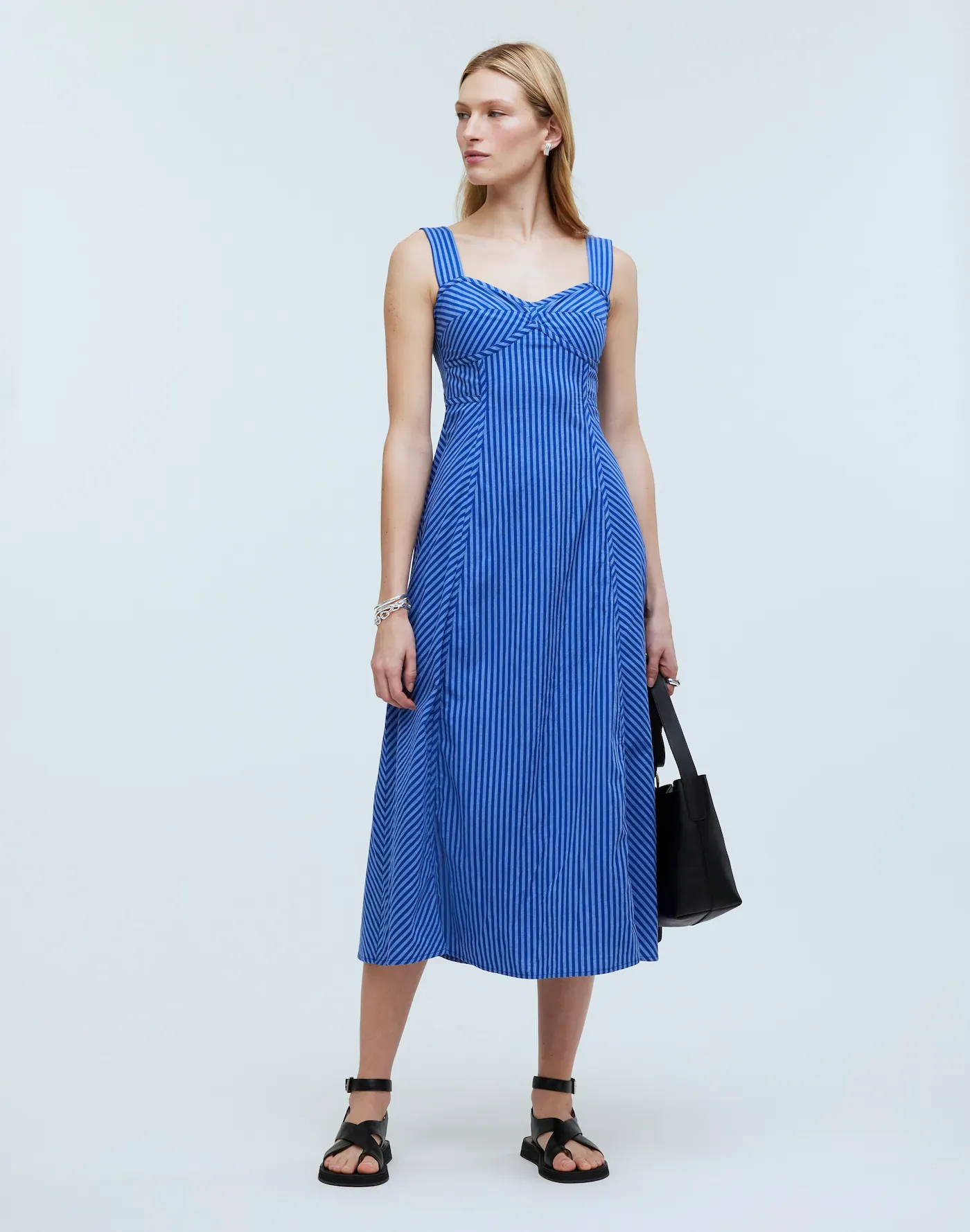 Madewell, Sweetheart Sleeveless Midi Dress in Stripe