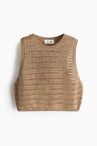 H&M x The White Lotus, Glittery Crochet-Look Top