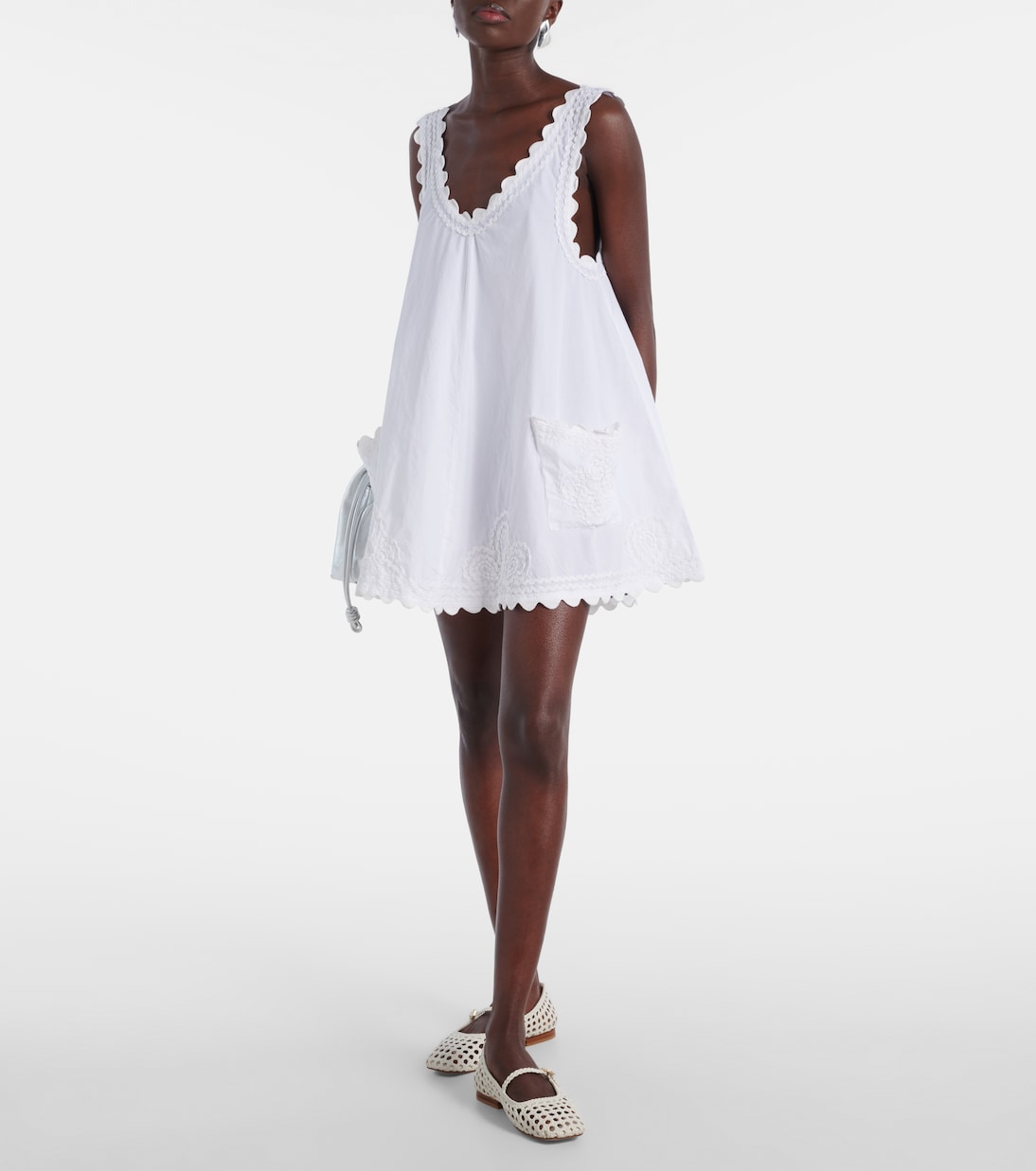 Embroidered Cotton Poplin Minidress in White - Juliet Dunn