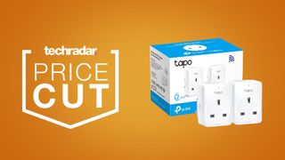 TP-Link Tapo smart plug pair on an orange background