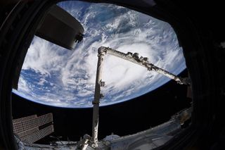 Tropical Storm Elsa as photographed in the Caribbean by NASA astronaut Megan McArthur from the International Space Station.