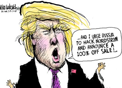 Political Cartoon U.S. Trump Russia hacking Nordstrom sale Ivanka Trump clothing