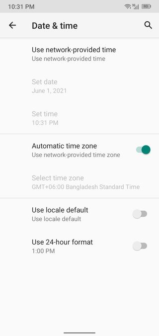 Android Date Time Settings