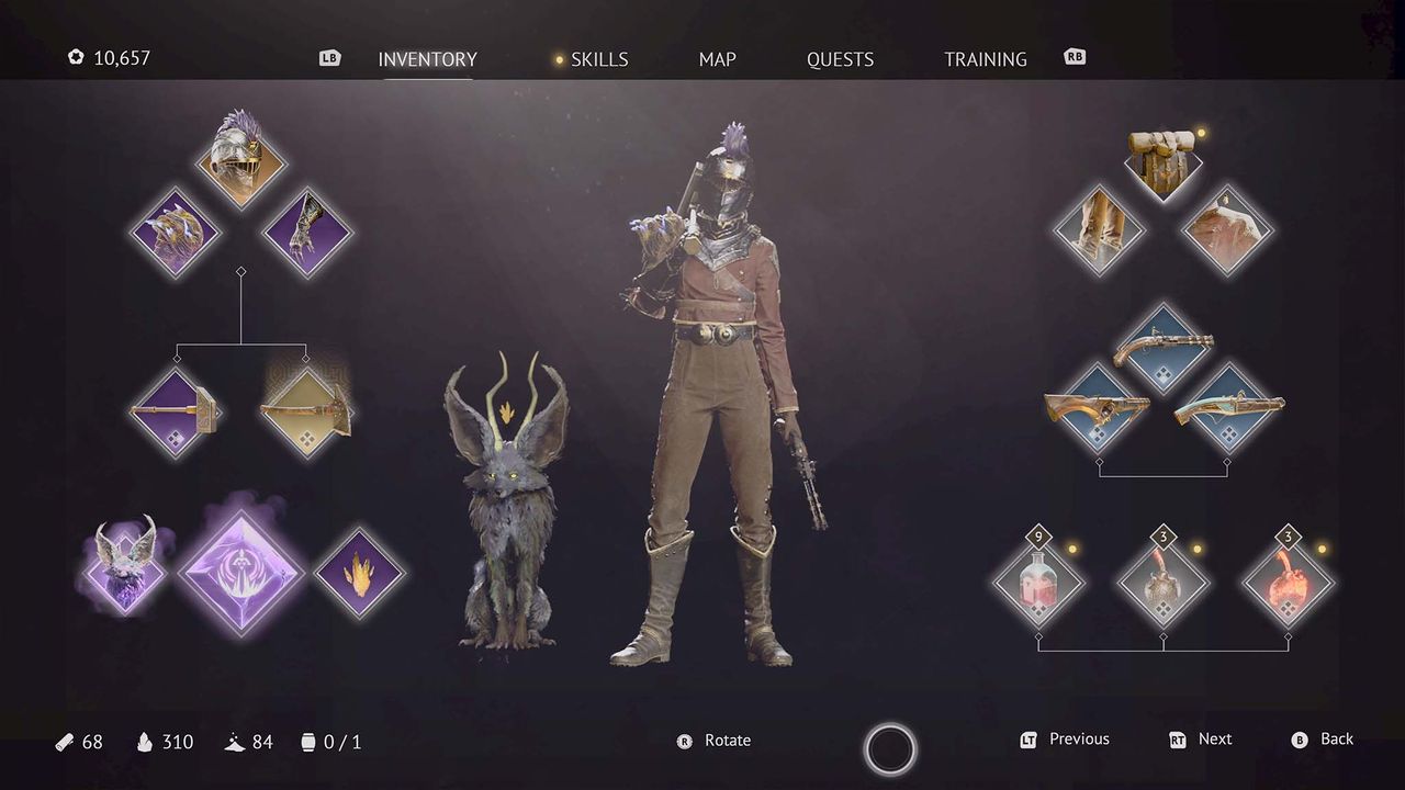 Flintlock: The Siege of Dawn Inventory menu.