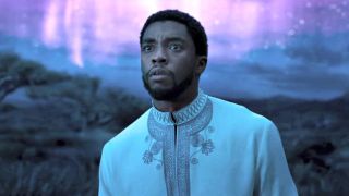 T'Challa stares at the other Black Panthers in the Ancestral Plane in his 2018 Marvel movie
