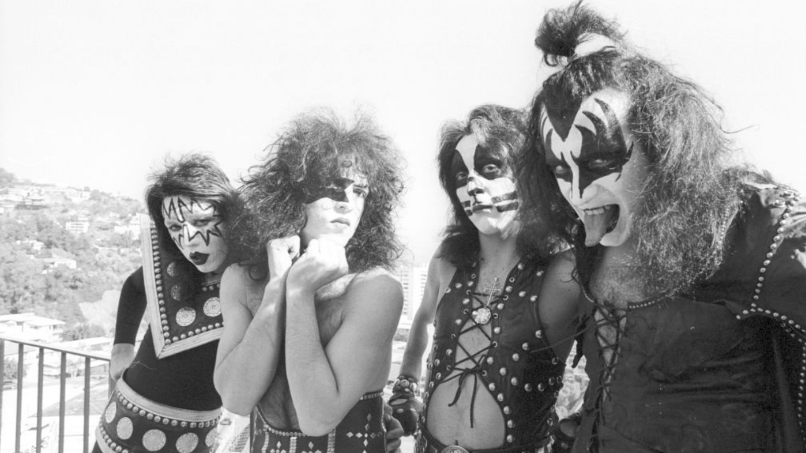 Ace Frehley, Paul Stanley, Peter Criss, and Gene Simmons of the rock and roll band Kiss pose for a portrait session in January 1975 in Los Angeles, California.
