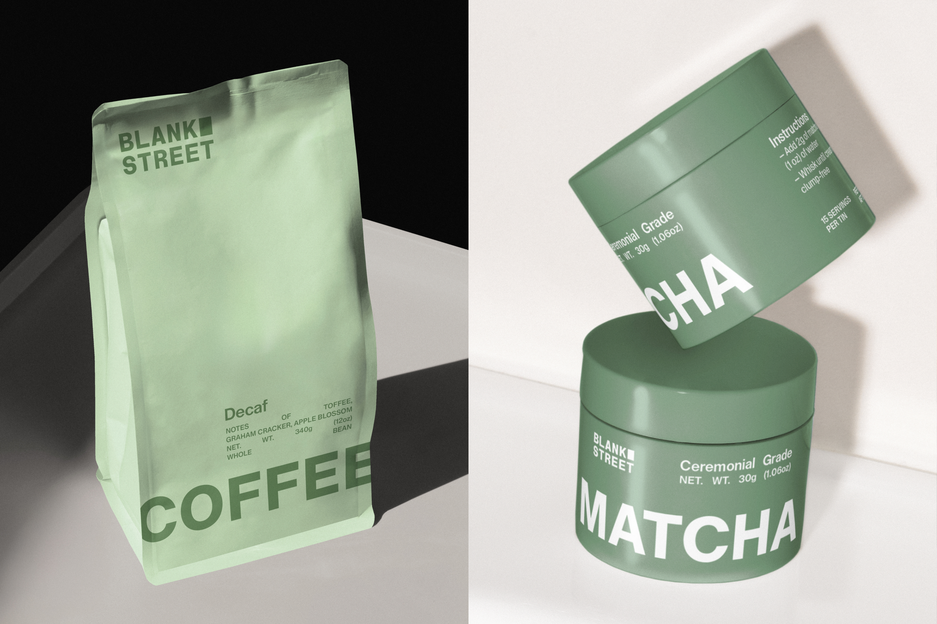 Blank Street coffee bags and matcha