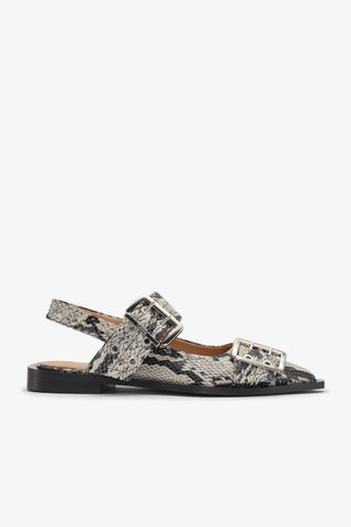 Snake Printed Feminine Buckle Ballerinas