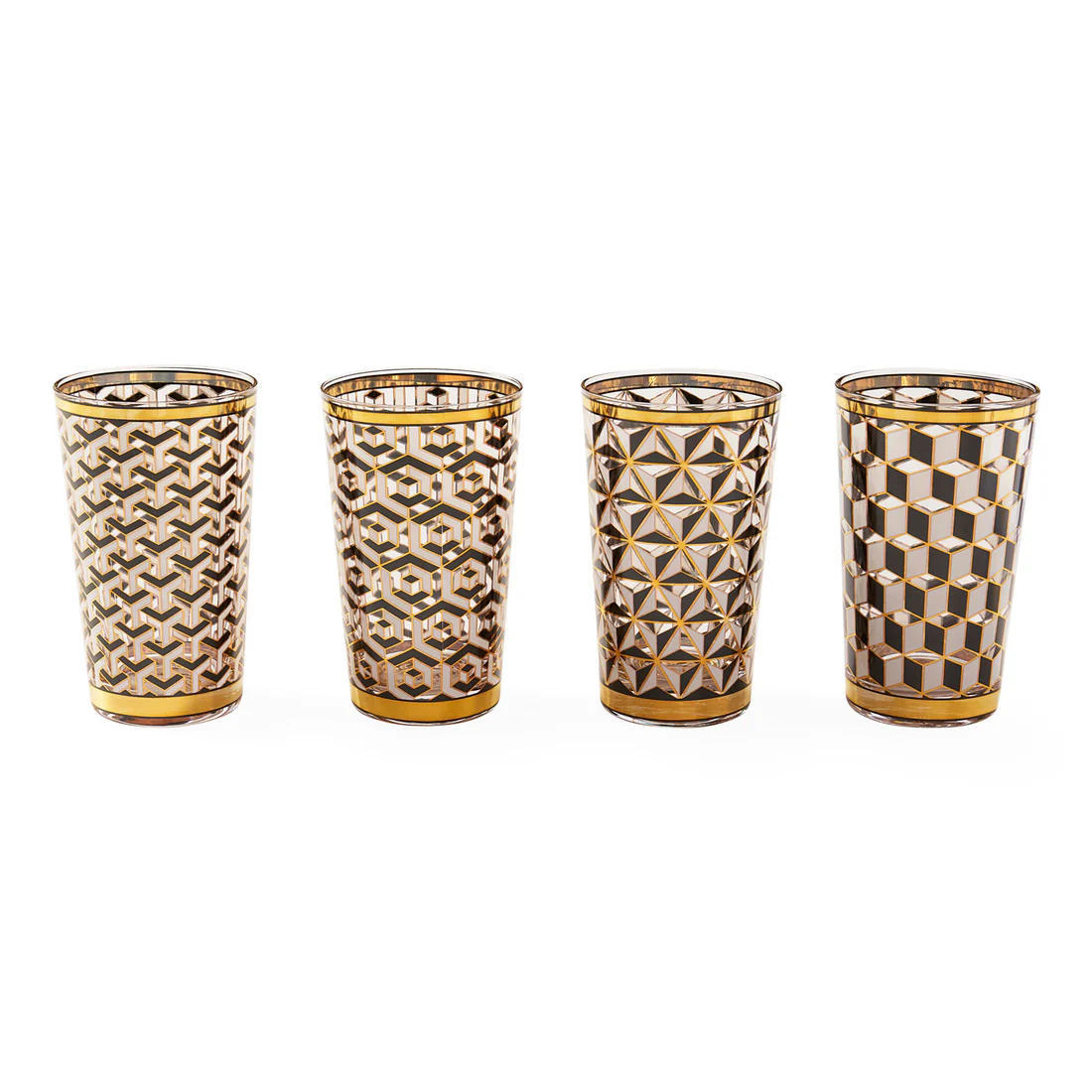 Gold and black highball glasses