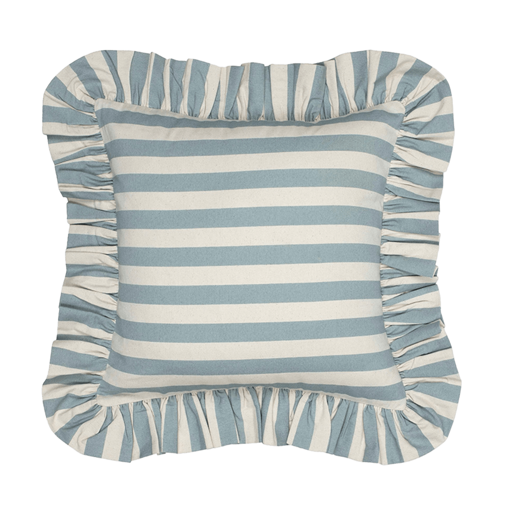 Tangier Iceberg Stripe Frilly Cushion