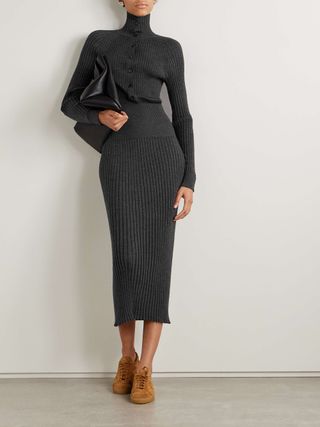 Maeve Ribbed Merino Wool and Silk-Blend Midi Dress