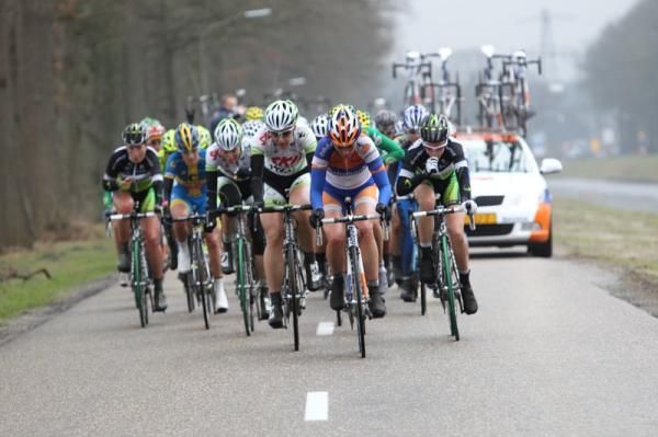 The small lead group is about to be joined by more riders