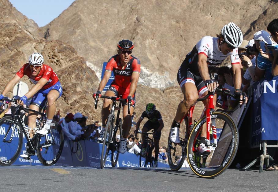 Fabian Cancellara leads Philippe Gilbert over the line