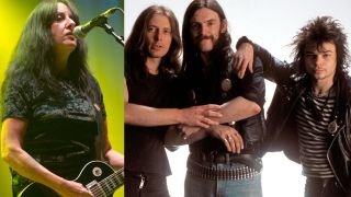 Kim McAuliffe of Girlschool in 2018 and Motörhead in 1980