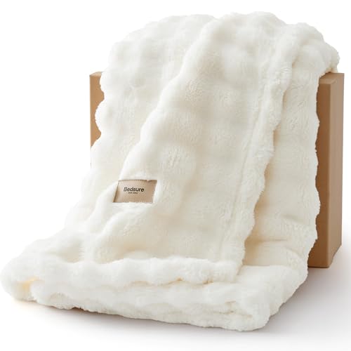 Bedsure Bubble Fleece Throw Blanket - Lightweight, Off White, 150x200cm