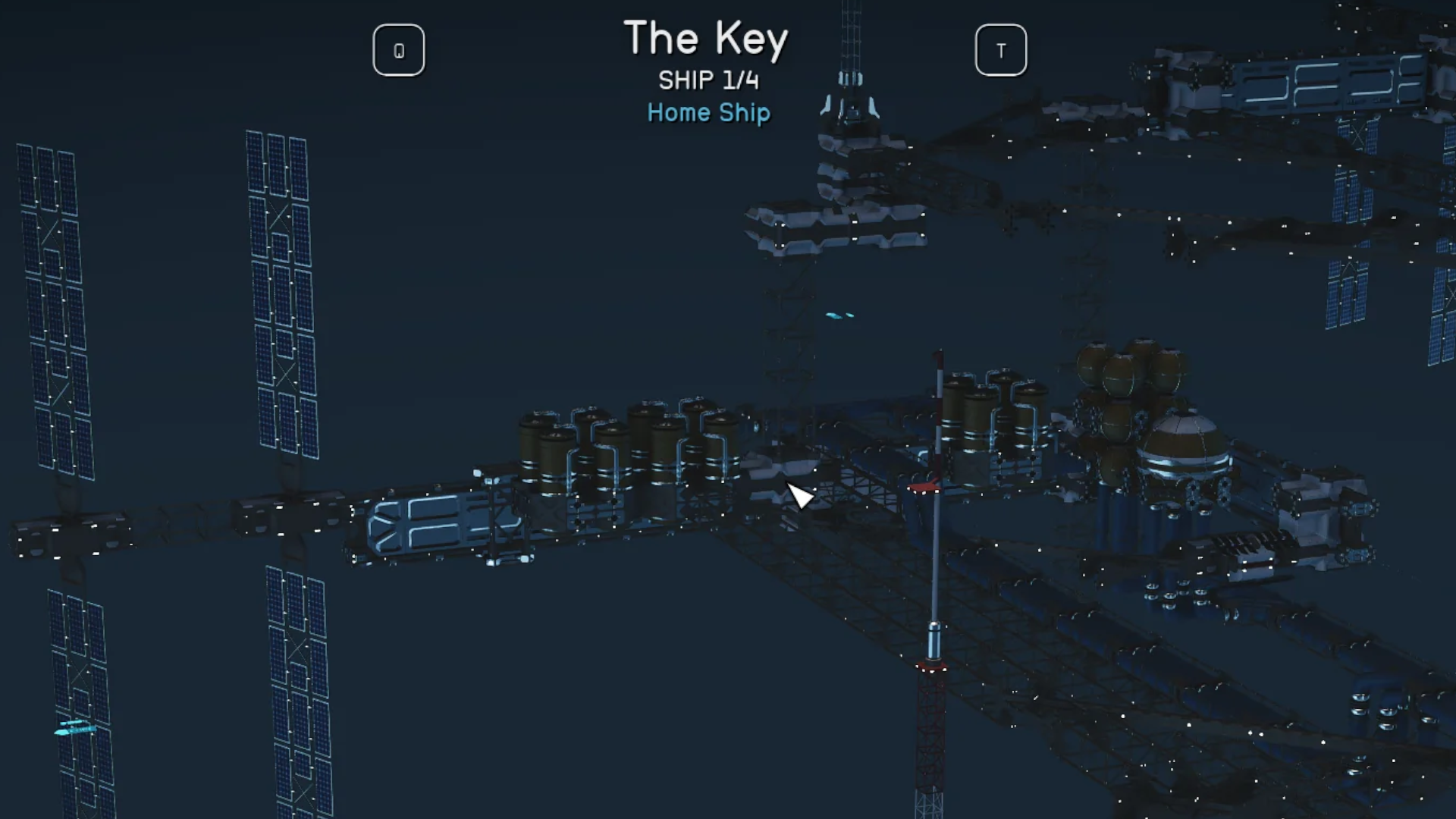 Una imagen de The Key, una enorme estación espacial, que no debería poder utilizarse como nave en Starfield, pero de alguna manera lo es.