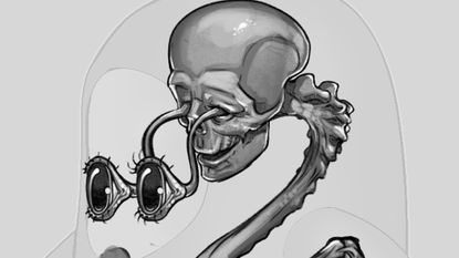 The skeleton of one of Fall Guys' Beans