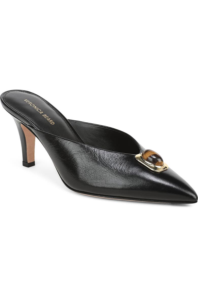 Cabochon Leather Pointed Toe Mule