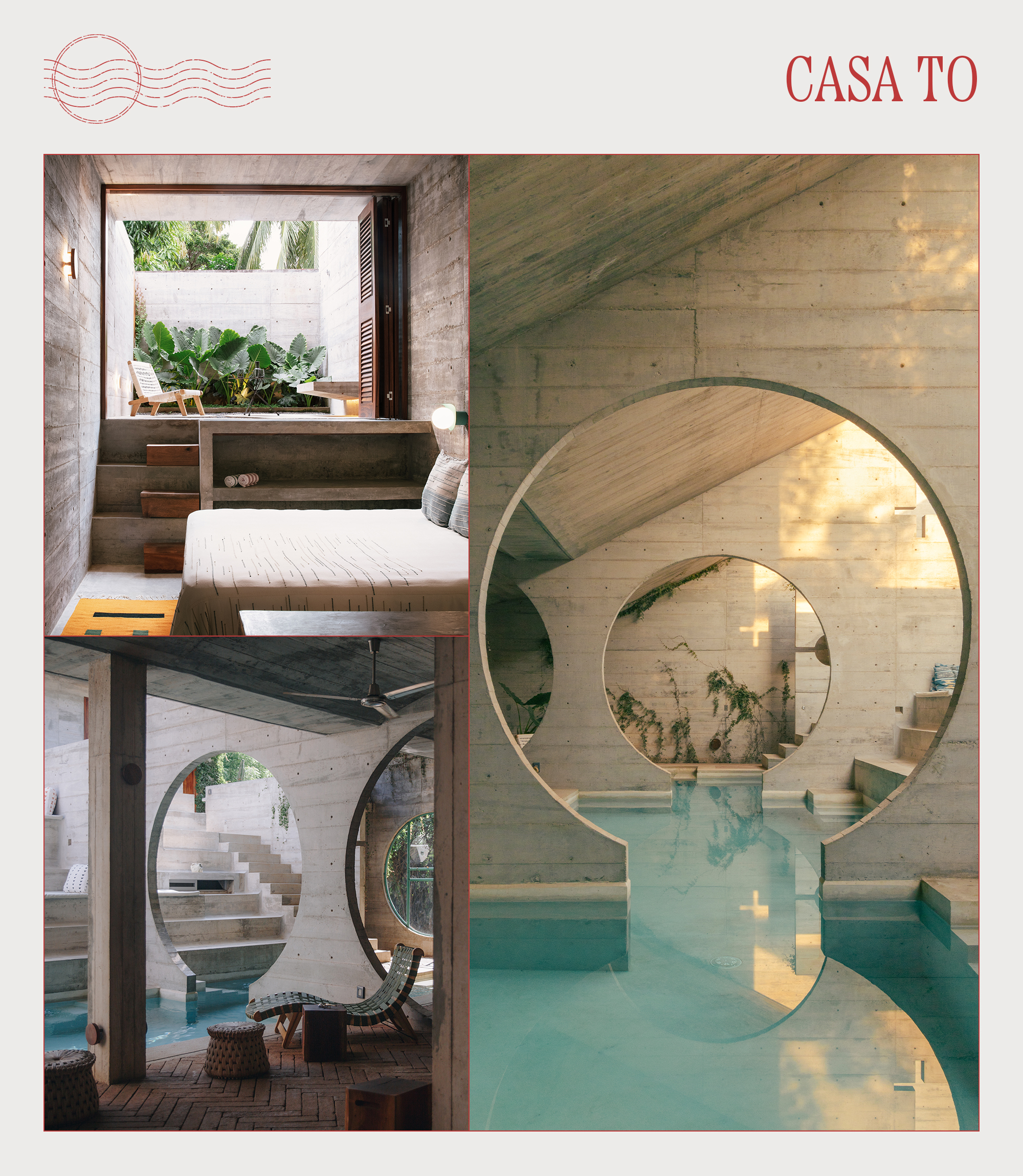 A collage of influencer and hotel imagery featuring Casa TO in Puerto Escondido, Mexico.