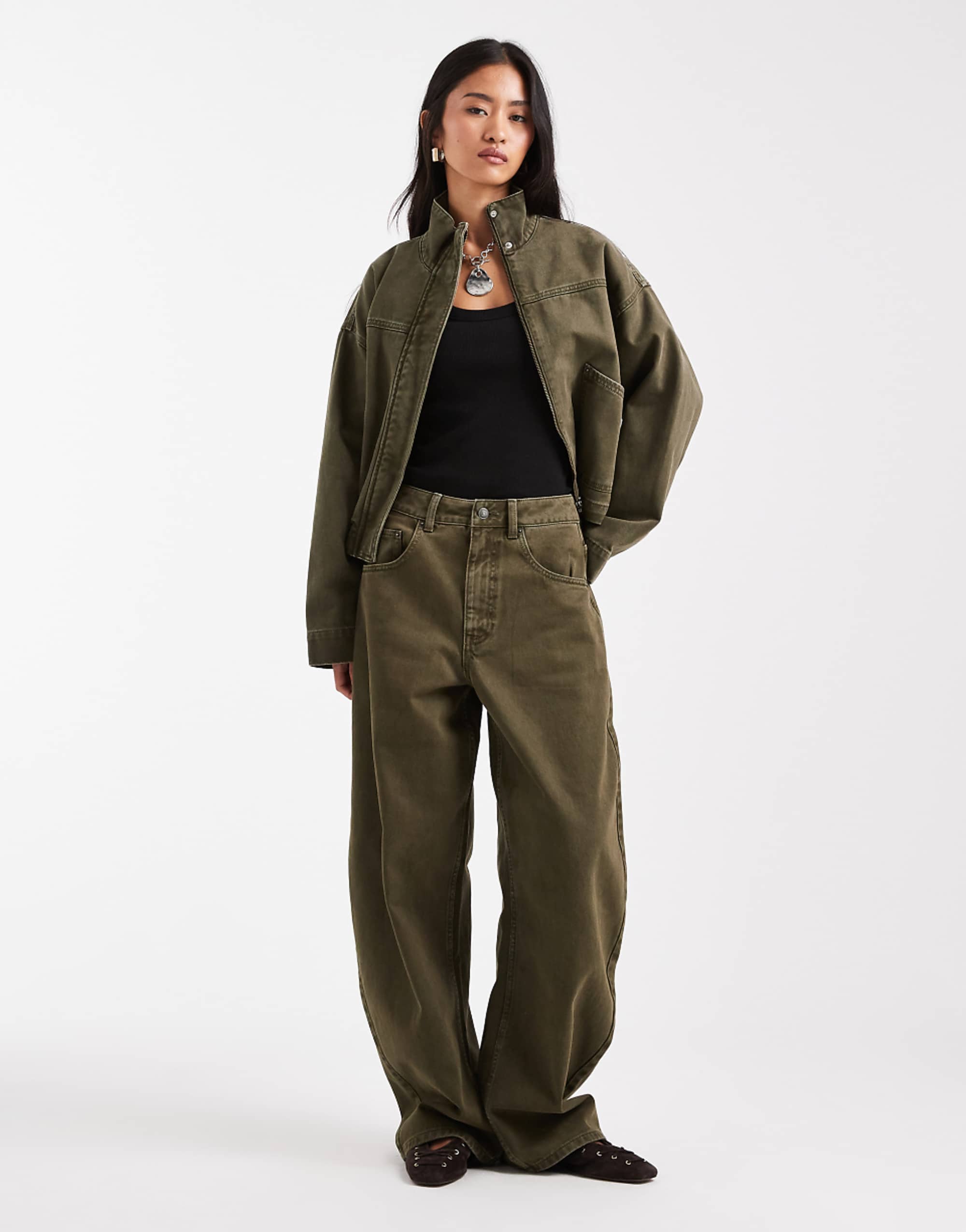 Asos Design High Waisted Barrel Leg Jeans in Khaki
