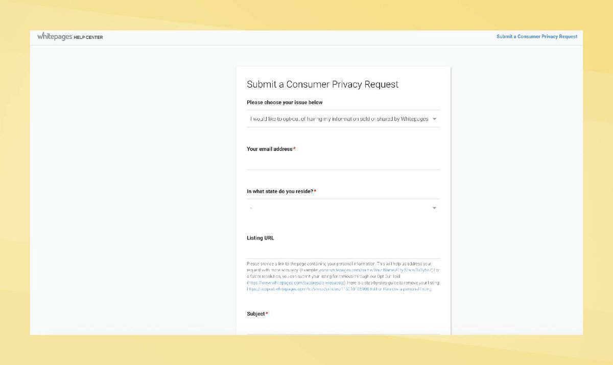 Whitepages consumer privacy request