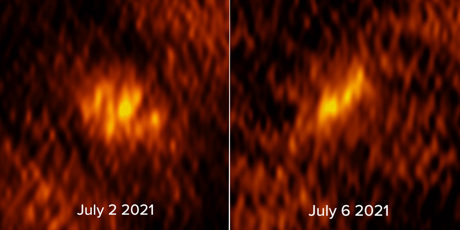 Dos imágenes de un resplandor rojo alrededor de una estrella
